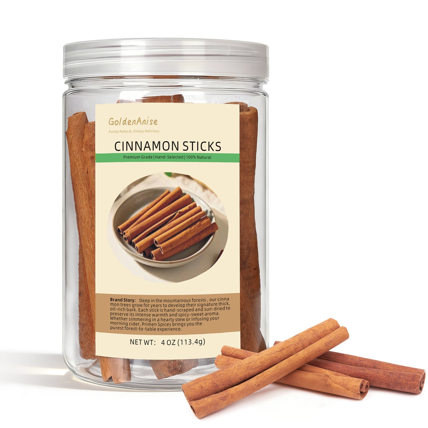 GoldenAnise Premium Cinnamon Sticks, Available in 4 oz, 8 oz (Reusable Airtight Canister),   Whole Cinnamon Sticks for Baking, Cooking, Beverages, Coffee, Tea and Mulled Wine, 100% Raw and Aromatic Culinary Spice, Non-GMO