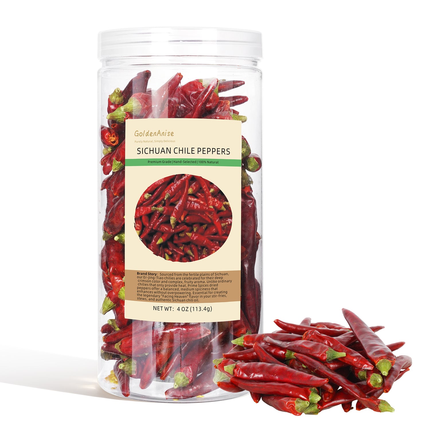 GoldenAnise Whole Dried Sichuan Red Chili Pods - Available in 4 oz & 8 oz - Authentic Chinese Dried Peppers with Medium Heat, Non-GMO & All-Natural, Perfect for Chili Oil, Hot Pot, Szechuan Cuisine & Spicy Stir-Fries