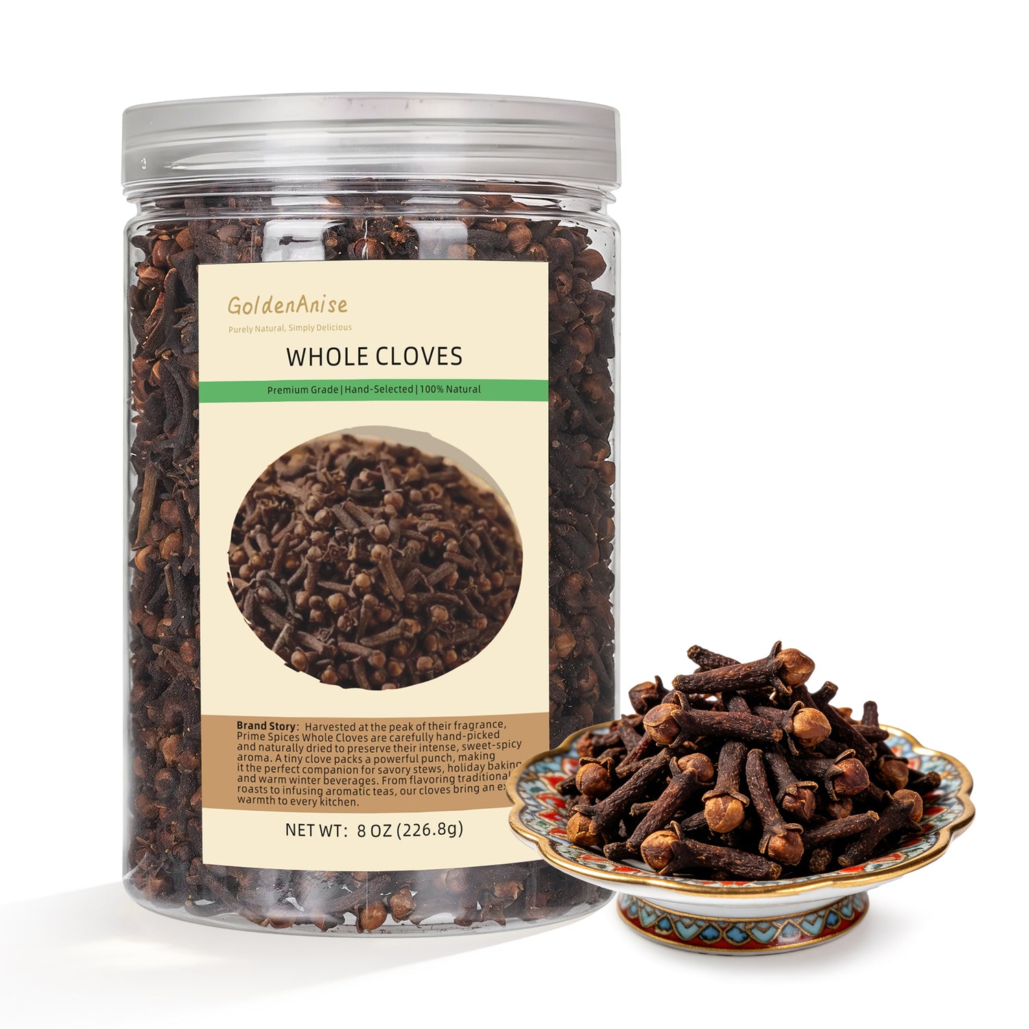 GoldenAnise Premium Whole Cloves, Available in 4 oz, 8 oz,16 oz, Hand-Selected Dried Clove Spice for Baking, Cooking, Tea and Meats, Non-GMO & All Natural, Aromatic Holiday Spice for Baked Ham and Mulled Wine