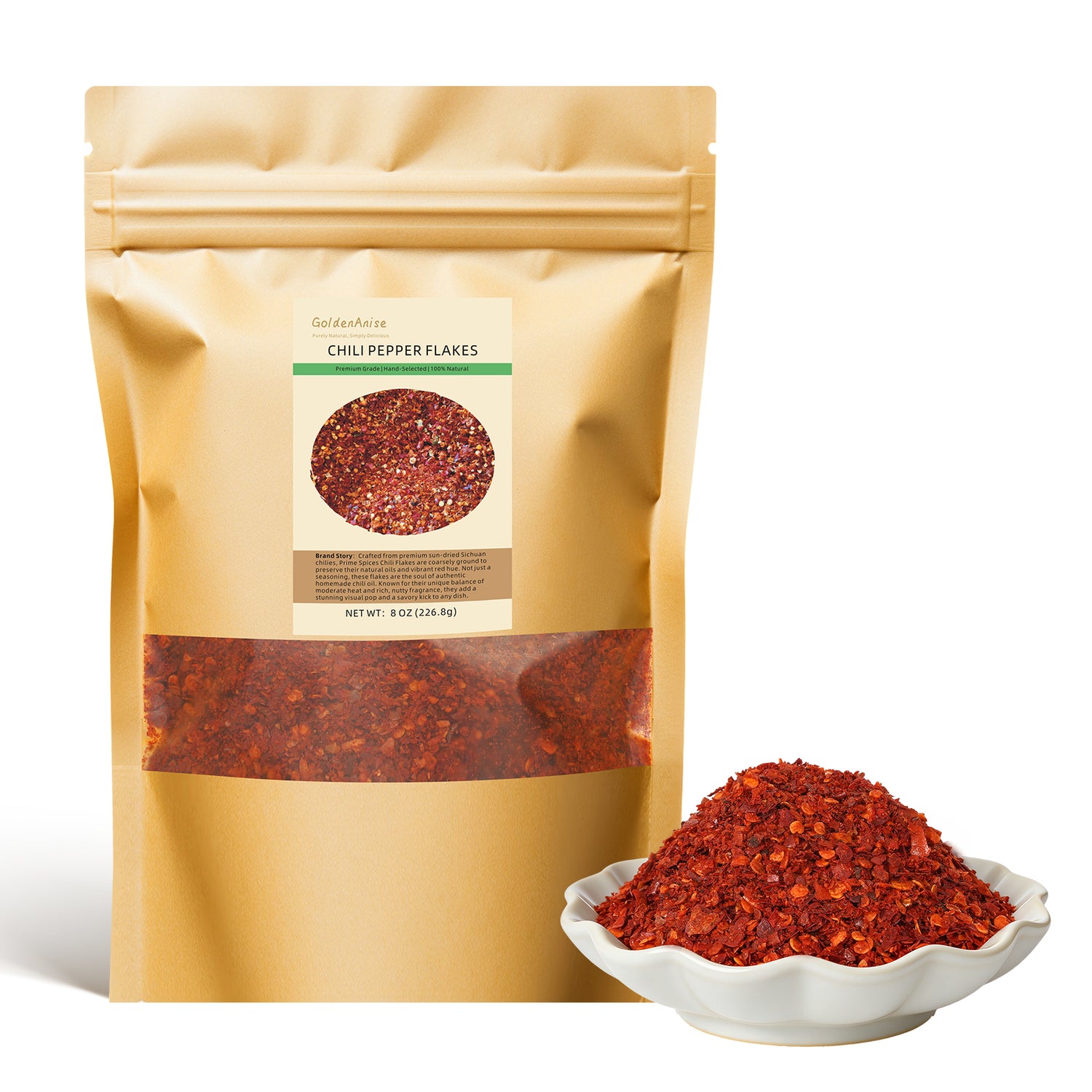 GoldenAnise Authentic Sichuan Chili Flakes, 8 oz (227g), Premium Crushed Red Pepper for Chili Oil, Medium Heat Szechuan Chili Powder for Kimchi, Stir-fry and Pizza, Non-GMO & All Natural