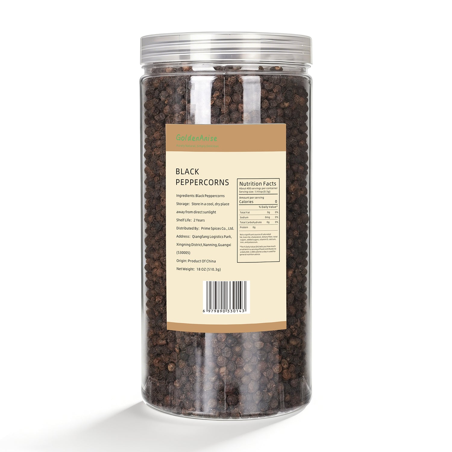GoldenAnise Premium Black Peppercorns Whole, Available in 8 oz, 18 oz, (Reusable Airtight Canister), All Natural Whole Black Pepper for Grinder Refill, Steam Sterilized & Non-GMO, Bold Aroma and Pungent Kick, Perfect for Cooking and Table Use