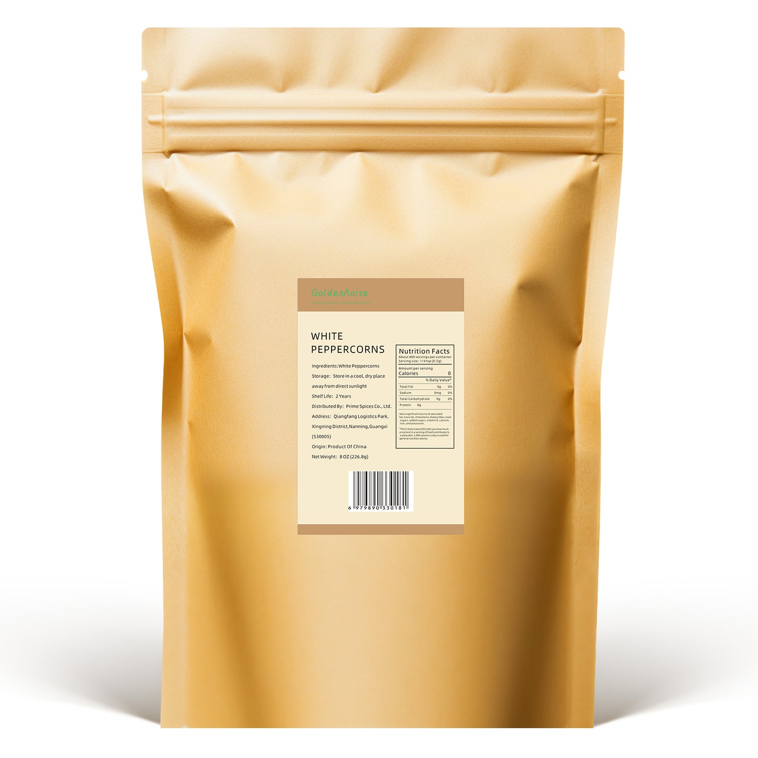 GoldenAnise Premium White Peppercorns Whole, Available in 8 oz, 18 oz,32 oz  (Eco-Refill Bag), All Natural Whole White Pepper for Grinder Refill, Non-GMO & Kosher Certified, Sharp & Earthy Flavor for Cream Sauces, Soups and Stir-fries