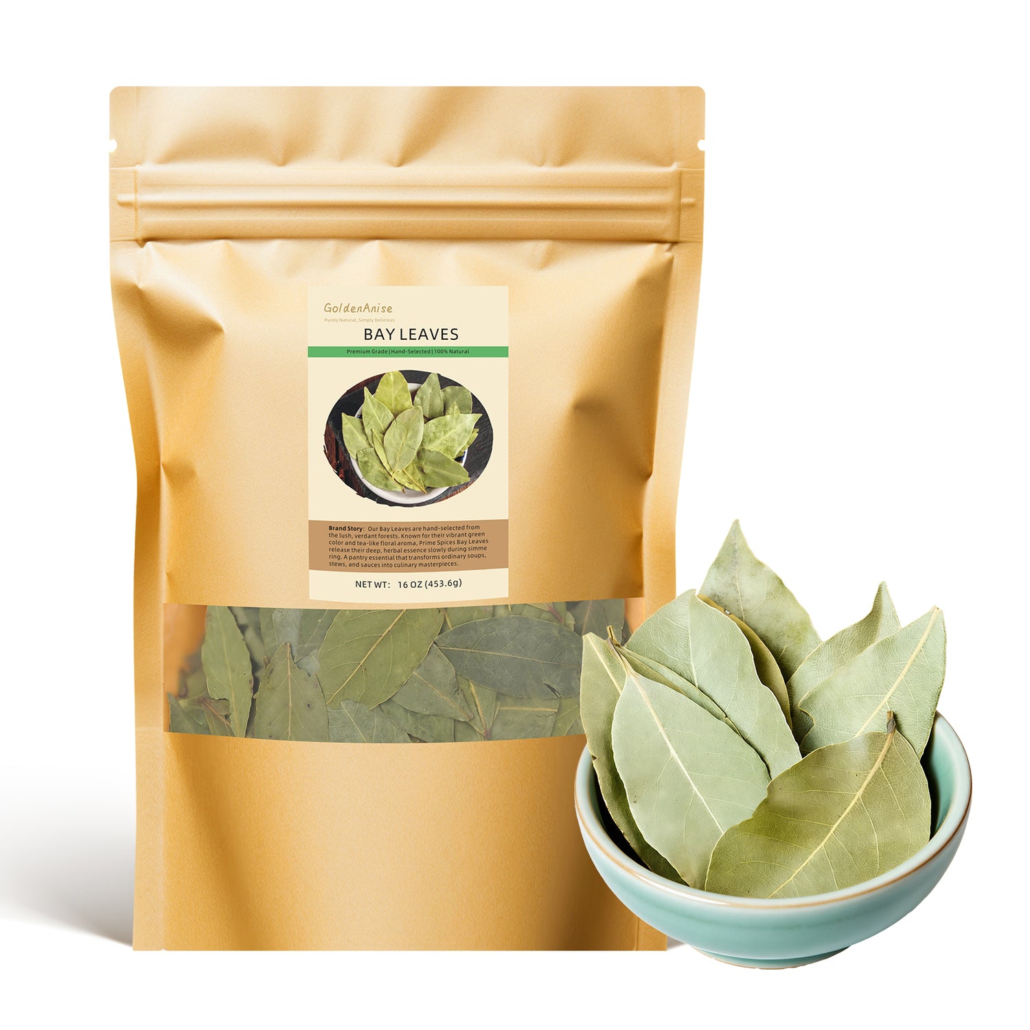 GoldenAnise Premium Bay Leaves Whole,Available in 2 oz, 4 oz, 8 oz, 1lb, Hand-Selected Dried Laurel Leaves for Cooking, Soups and Stews, Non-GMO Verified, All Natural & Gluten-Free, Aromatic Culinary Herbs