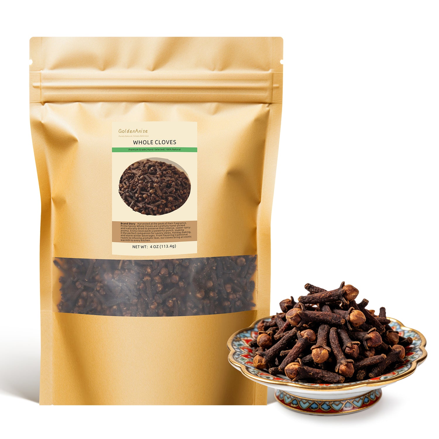 GoldenAnise Premium Whole Cloves, Available in 4 oz, 8 oz,16 oz, Hand-Selected Dried Clove Spice for Baking, Cooking, Tea and Meats, Non-GMO & All Natural, Aromatic Holiday Spice for Baked Ham and Mulled Wine