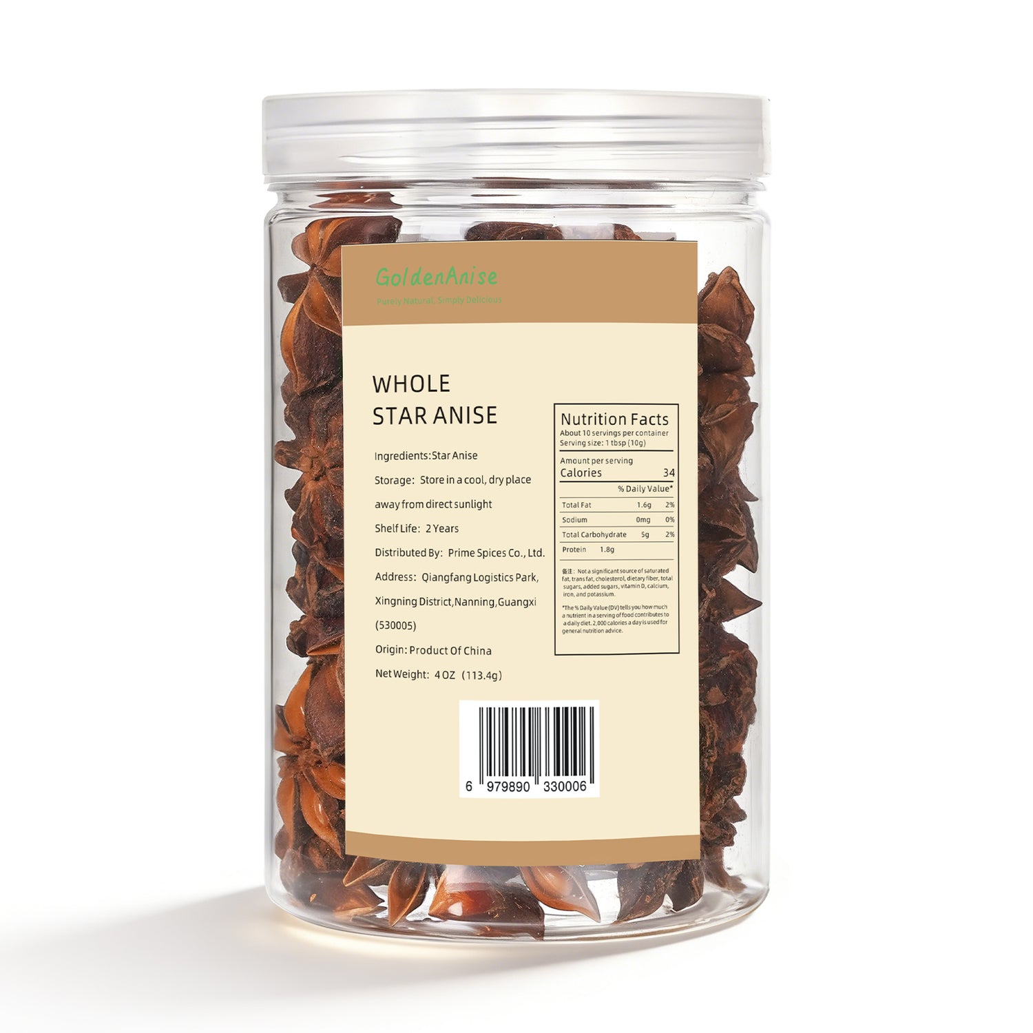 GoldenAnise Whole Star Anise Pods, Available in 4 oz, 6 oz (Reusable Airtight Canister), Premium Hand-Picked Culinary Spice for Cooking, Baking, Tea and Mulling Spices, All-Natural, Non-GMO & Pure