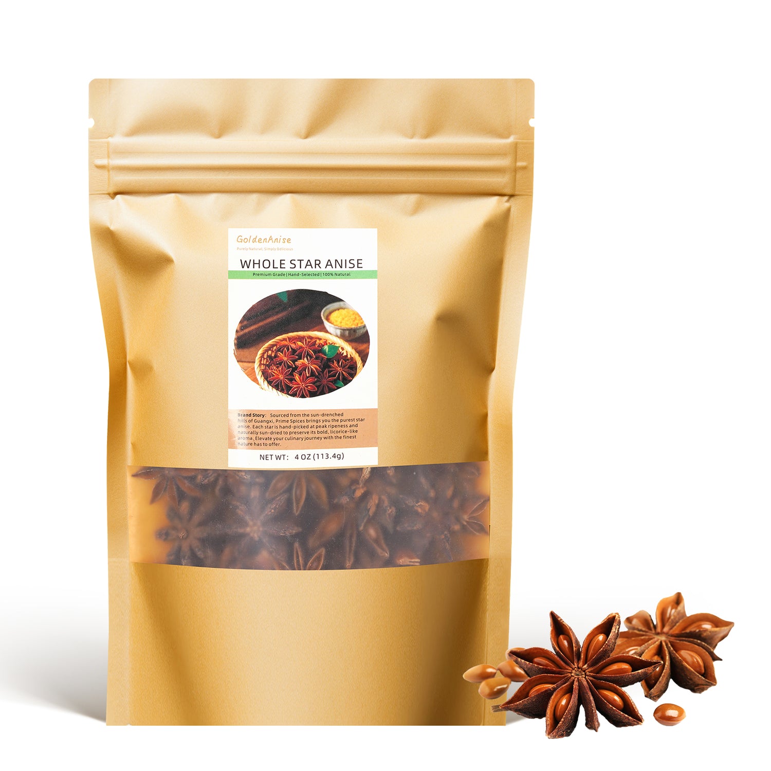 Whole Star Anise Pods, Available in 4 oz, 6 oz,1lb  (Eco-Refill Bag), Premium Hand-Picked Culinary Spice for Cooking, Baking, Tea and Mulling Spices, All-Natural, Non-GMO & Pure